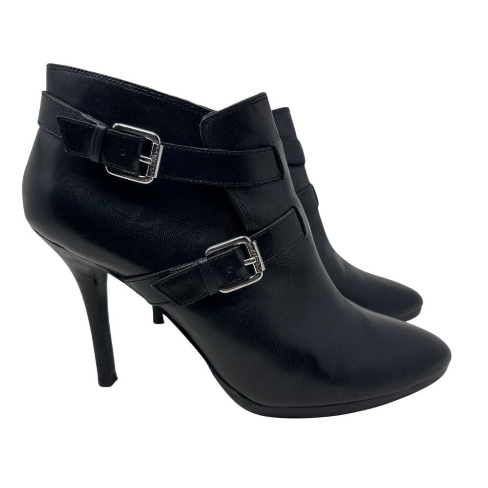 Lauren Ralph Lauren Lorelei Black Leather Stiletto Heel Ankle Booties Size 8B